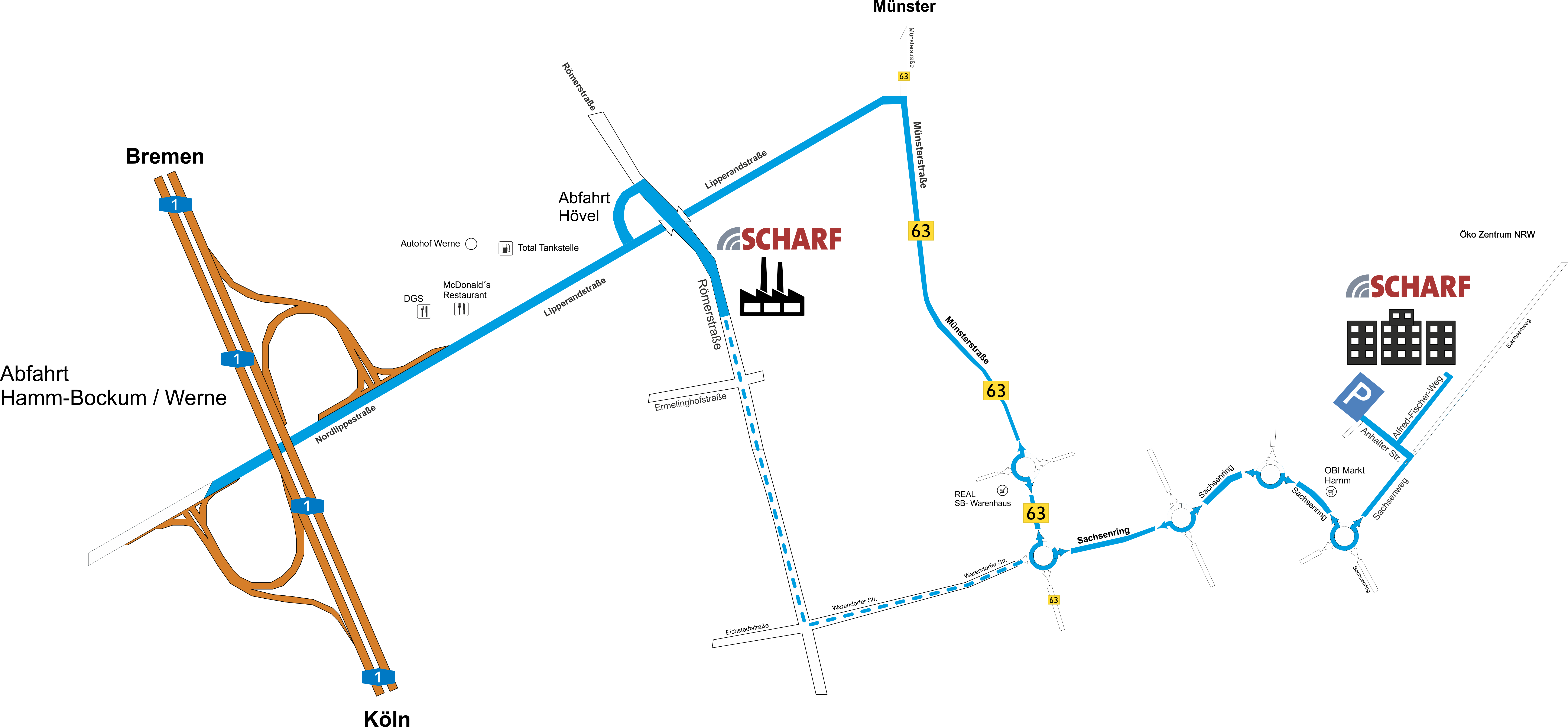 Anfahrtskizze Werk, Verwaltung 